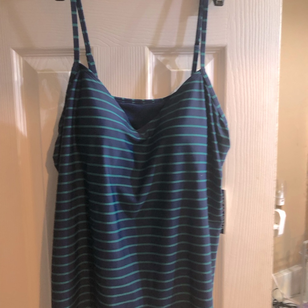 Sonnet Shores Navy/Green striped ladies swim top size 14 NWT